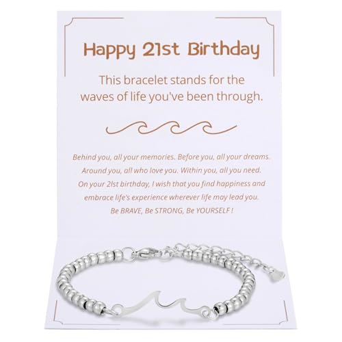 Kvekstio Happy 16th 18th 21st 30th 40th 50th 60th 70th Birthday Wave Bracelet - Adjustable Silver Beaded Bracelet for Women