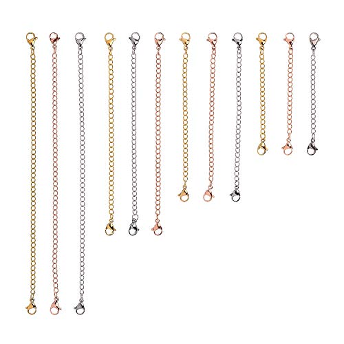 SAHROO Extensor de collar de acero inoxidable, 12 unidades, 4 longitudes diferentes: 6 pulgadas, 4 pulgadas, 3 pulgadas, 2 pulgadas (4 dorados, 4 plateados, 4 dorados), Acero inoxidable