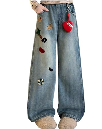 Girls Jeans Elastic Waist Casual Denim Pants Embroidery Straight Pants Kidss Long Jeans Trousers2