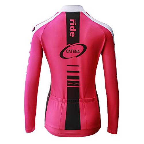 Catena X011W10L Women'S Cycling Jersey Long Sleeve Shirt Running Top Moisture Wicking Workout Sports T-Shirt Womens Summer Tops Rose thumb #1
