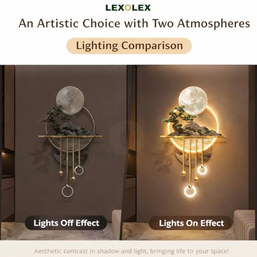 Image of Fairy Garden Moon LED Wall Light Decor with Smart RF Wireless Remote | Premium Metal Art Showpiece with Warm LED | Modern Luxury Wall Lighting for Living Room Bedroom Hall | 19 x 40 Inches