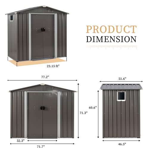 Vongrasig Outdoor Storage Shed, 6 x 4 FT Outside Metal Garden Shed with Large Window and Lockable Door, Waterproof Tool Shed for Backyard Patio, Lawn and Garden (Gray)