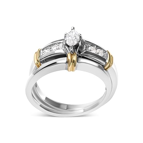Haus of Brilliance 14K Yellow and White Gold 1/3 Cttw Marquise Diamond Cocktail Engagement Ring Set (H-I Color, SI1-SI2 Clarity) - Size 7