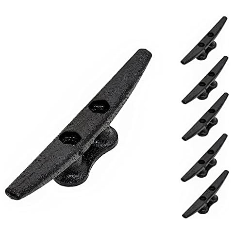 QPURO 6 Inch Black Dock Cleat - Cast Iron Boat Cleats, Rope Cleat, Boat Dock Cleats - Ideal for Marine, Nautical Decor (5-Pack) Cover