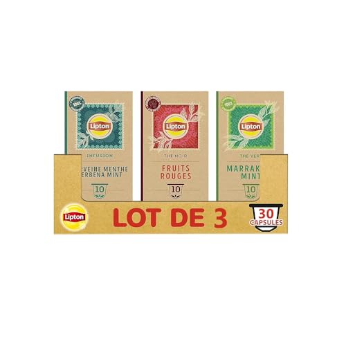 Lipton Thé Noir, Thé Vert, Verveine Nespresso capsules (3 boîtes) : Verveine Menthe x1, Fruits Rouges x1 et Menthe de Marrakech x1, 30 Capsules