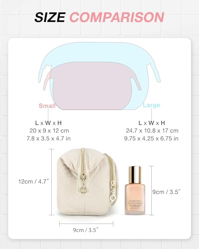 Image of BAGSMART Travel Makeup Bag, Cosmetic Bag Small Make Up Organizer Case,Wide-open Pouch for Women Purse for Toiletries Accessories Brushes,Small Beige