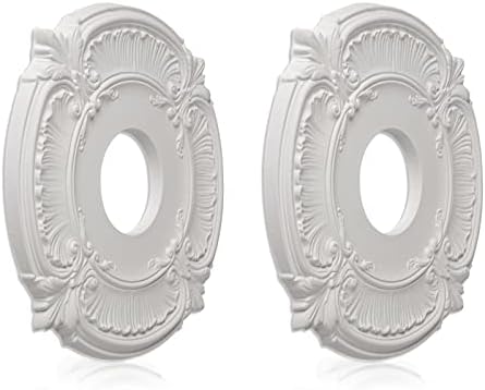 ELFCAB 2 Pcs Molded PU Ceiling Medallion for Light Fixtures and Ceiling Fans, 13"OD x 3-1/2"ID x 3/4" P (White)
