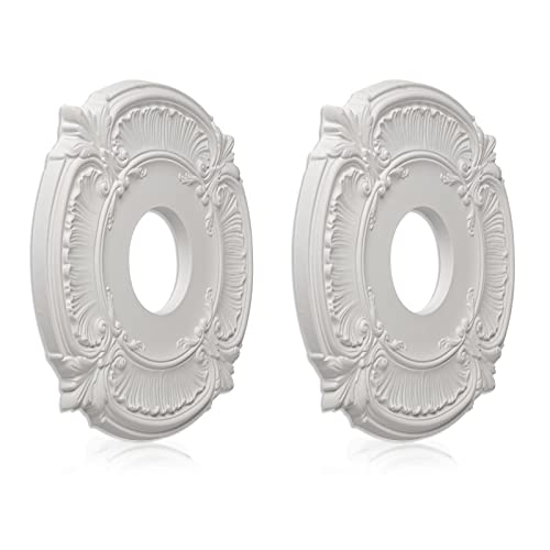 Elfcab 2 Pcs Molded Pu Ceiling Medallion For Light Fixtures And Ceiling Fans, 13"Od X 3-1/2"Id X 3/4" P (White) #TOP8