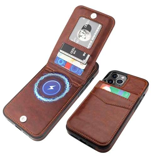 KIHUWEY for iPhone 12 Pro Max Wallet Case Card Holder for MagSafe, Brown