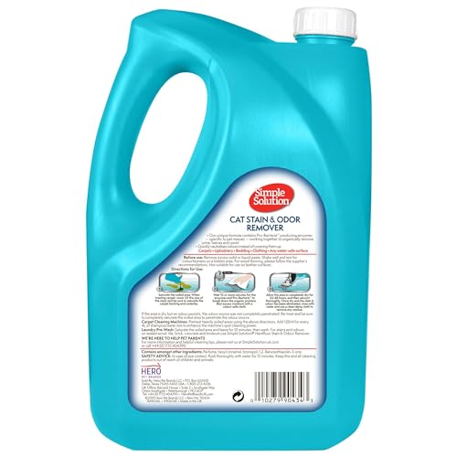 Simple Solution Cat Stain and Odour Remover, Enzymatic Cleaner with Pro-Bacteria Cleaning Power - 4 Litre