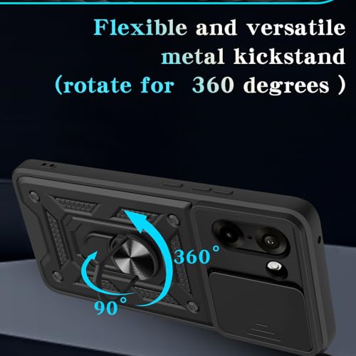 Image of Spazy Case OnePlus Nord CE 5 Back Cover | Heavy Duty Hybrid Case with 360 Degree Rotating Finger Ring Holder + Slider Shutter Camera Protection Case for OnePlus Nord CE 5 - Blue