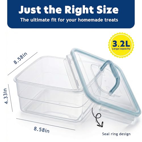 Image of Cookie Containers for Airtight Storage, 2 Pack 3.2L Large Square Food Storage Containers with Lids and Silicone Seal, Reusable Plastic Containers for Cookies, Muffins, and Baked Goods (Blue)