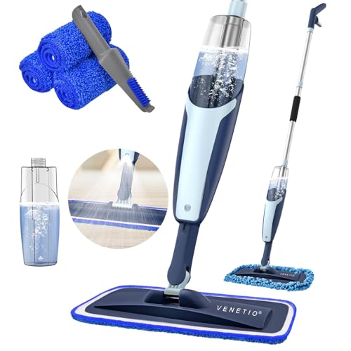 VENETIO Premium Microfiber Spray Mop with Refillable Sprayer | Dry/ Wet Mop for Floor Cleaning or Dusting | Wood Laminate Tile Vinyl Hardwood Floor Mops with Reusable and Washable Pads