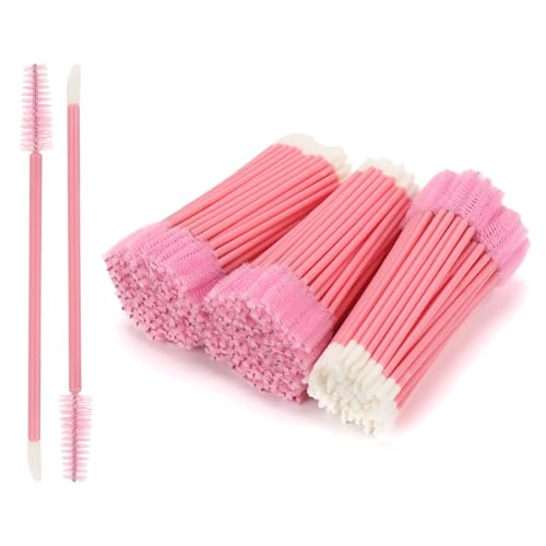 Image of 300 Pcs Disposable Mascara Wands Dual Ended Eyelash Brush Lip Brush, Lipstick Applicator Eyebrow Spoolies for Eyelash Extensions, Portable Makeup Brush for Eyebrow, Lip - Pink