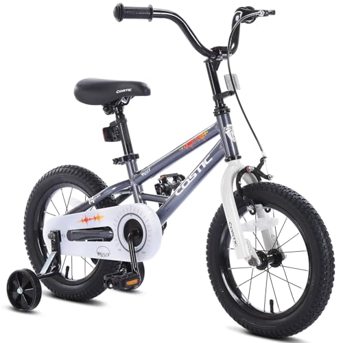 COSTIC Kids Bike for Boys Girls Ages 3-8 Years Old, 12 14 16 Inch BMX Kid's Bicycles with Training Wheels，Toddler Bike, 16 Inch Bikes with Kickstand (Grey, 14 Inch with Training Wheels)