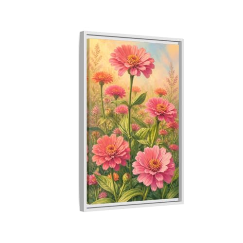 Toile Fleurs Zinnia Rose : Tableau Idéal au-dessus d'une Console