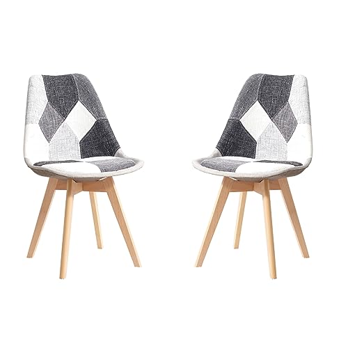 EGOONM Sillas de Comedor de Estilo Nórdico, Juego de 2, Sillas de Comedor de Tela con Respaldo Ergonómico y Patas de Madera de Haya, Negro