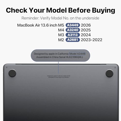 Image of Soonjet Compatible with MacBook Air 13 inch Case M5 M4 M3 M2 2026 2025-2022, Release Model A3449 A3240 A3113 A2681, [Anti-Crack Upgrade] Hard Shell Laptop Cover for MacBook Air 13.6 inch - Space Black