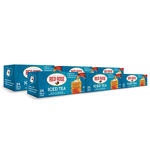 Image of Red Rose Family Size Iced Tea 24 Individually Wrapped Tea Bags Pack of 6 Full Flavored Refreshing Brewed Hot Served Cold Iced Tea