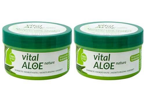 Sorbete Hidratante Aloe Vera 100% Puro 2x250 ml | Textura Gel Ligera con Aloe Vera Puro Ecológico | Crema Corporal y Facial After Sun, Post Depilación y Quemaduras | Ideal para Todo Tipo de Pieles