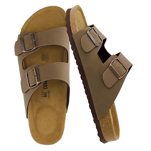 CUSHIONAIRE Lane Cork Footbed Mens Sandals, Adjustable Buckle Comfort Slides for Men, Genuine...