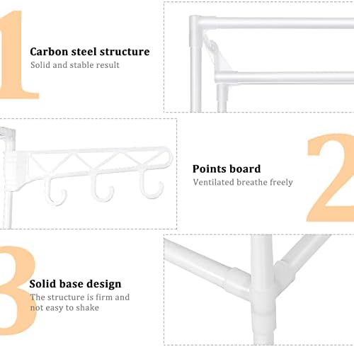 Youyijia Clothes Rail Narrow Hanging Rails for Clothes 148*60*35cm Coat Rack Stand Storage Garment Rack Clothing Hangers with Hooks 2 Tiers Shelves for Shoes Open Wardrobe Organizers for Bedroom White