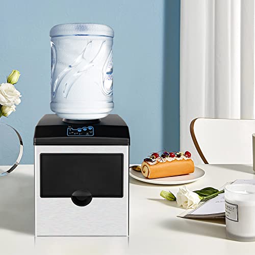 Petsite 2-In-1 Ice Maker Water Dispenser Countertop, Portable Electronic Ice Cube Machine With Water Cooler Dispenser, 48 Lbs/Day, 3 Size Ice Cube, Fast 6 Mins, Stainless Steel #TOP6