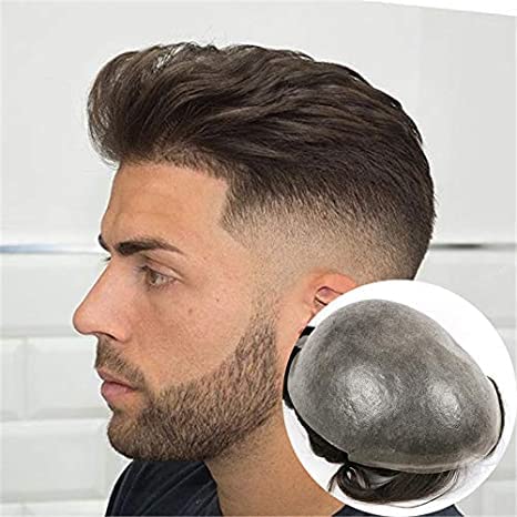 MAHAGANPATI CREATIONS Hair Patch for Men 9x7|Model:Poly Fuse |100% Human Hair Wig Mens Toupee|Hair Loss Solution|Fix this Poly Fuse Hair System for Men Tape/Glue(Black)