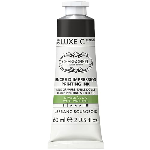 Lefranc Bourgeois 301508 Charbonnel, inchiostro per stampa in rame lavabile all'acqua con eccellente resistenza alla luce, vegano, 100% privo di solventi, tubo da 60 ml, nero Luxe C