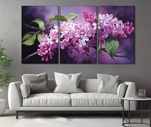 Tableau de fleurs de lilas impression sur toile 3 pièces 60x80cm
