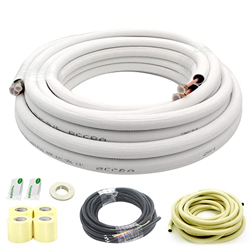 Image of 33 Ft Mini Split Line Set,Air Conditioning Copper Tubing Pipe Extension,1 /4 inch & 1 /2 inch 3 /8 inch PE Thickened for AC and Heating Equipment Insulated with Nuts. (1 /4+1 /2)