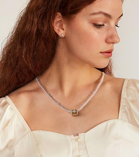 D-POW Pearl Necklaces for Women S925 Sterling Silver Necklace Layered Necklaces for Women Trendy Dainty Clover Pendant for Women Vintage Jewelry Gifts4