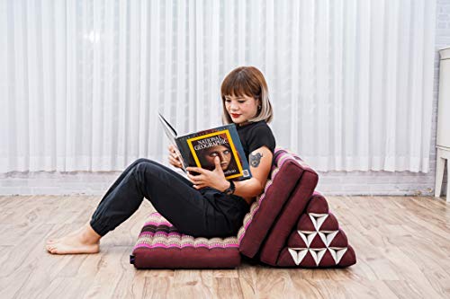 Image of Leewadee 3-Fold Mat XXL with Triangle Cushion - Firm TV Pillow, Foldable Mattress with Cushion Made of Kapok, 67 x 31 inches, Auburn Pink