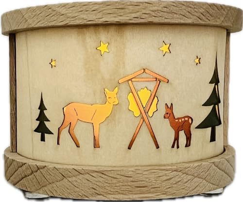 Richard Glaesser Teelichtlaterne Waldmotiv mit Tieren aus Seiffen im Erzgebirge