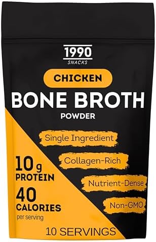Premium Chicken Bone Broth Powder, 10 servings, 100% Made & Sourced in USA, 10g protein for only 40 calories per serving, Non-GMO, Collagen & Nutrient Rich