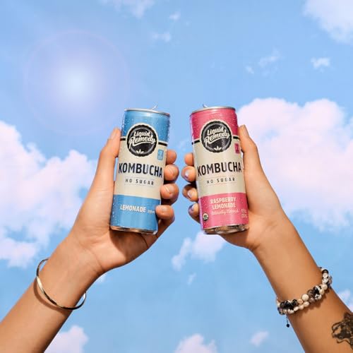 Liquid Remedy Kombucha Sugar Free Organic Drink, Low Calorie, Probiotic Like Tea for Gut Health - Lemon Lovers Variety Pack - 8.5 Fl Oz Can, 12-Pack