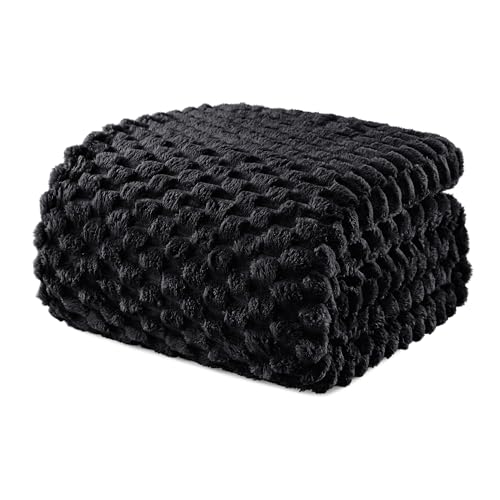 Exclusivo Mezcla Double Size Fleece Blanket for Bed, 150x200 CM Stylish Jacquard Velvet Soft Blanket, Fuzzy Cozy Lightweight for Winter, Black