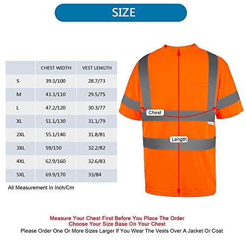 Pomerol High-Visibility Reflective Safety Shirt 3 Packs Breathable Orange Unisex Short Sleeve Safety T-Shirt With Hi-Vis Strip Front Packet For Work Cycling Runner Volunteer Guard Construction #TOP5