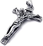 Jewelry, Stainless Steel Jesus Crucifix Cross Pendant with 50cm Chain, Necklace for Men Women, Black...