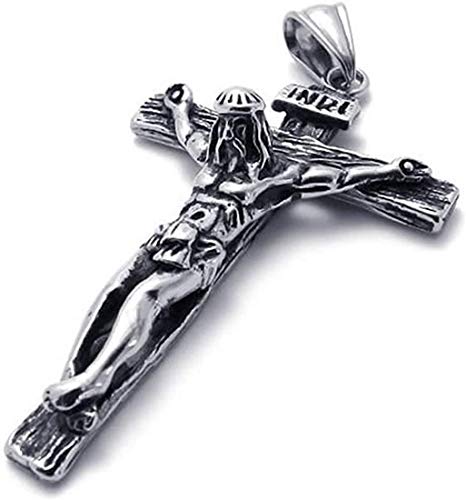 Jewelry, Stainless Steel Jesus Crucifix Cross Pendant with 50cm Chain, Necklace for Men Women, Black Silver,Colour:Black + Silver(50cm) (Color : Black+Silver(50cm))