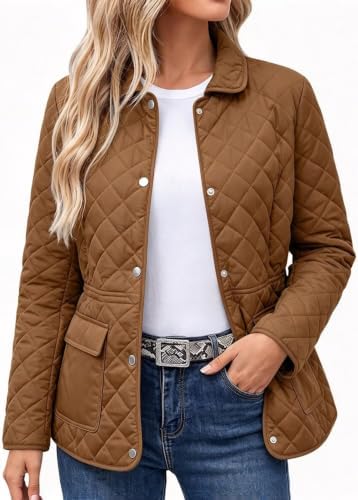 Women's Quilted Lightweight Jackets Snap Button Coat Warm Outerwear ...