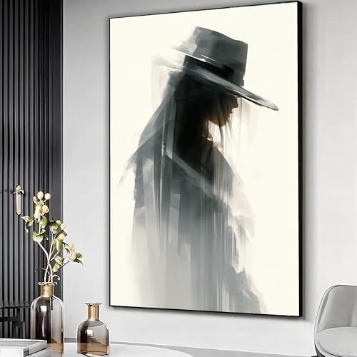 Décoration murale art abstrait en noir et blanc, tableau silhouette femme