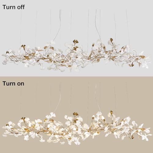 Image of L98 Long Branch Chandelier Ginkgo Leaf Chandeliers Large Modern Brass Chandelier Light Fixtures for Dining Room, Villa, Living Room Kitchen Island