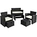 Produktbild TecTake 800719 Polyrattan Garten Sitzgruppe für 4 Personen, mit Hocker, Staufach unter der Sofasitzfläche, Tisch mit Ablage, inkl. Kissen - Diverse Farben - (Schwarz | Nr. 403278)