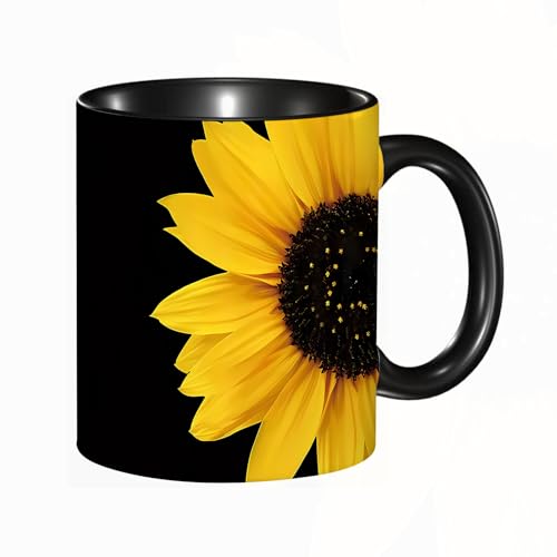 Image of QFSDGY 11oz Ceramic Coffee Mug,Special Christmas Sister Gifts,Funny Xmas Tea Coffee Cup,Tea Mug,Yellow Sunflower, Black Background,Valentines,Anniversaries