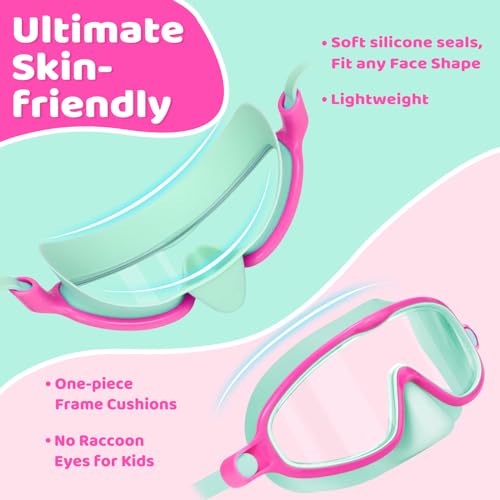 image for Vvinca 2 Pcs Kids-Swim-Goggles with Nose Cover, Swimming Diving Mask W