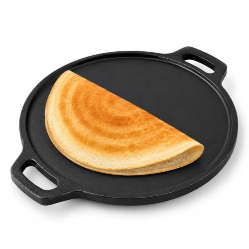 Image of GRIVAN Cast Iron Tawa for Roti & Dosa 12 Inch (30 cm) | Iron Dosa Tawa, Chapati Tawa, Uthappam Pan | Pre-Seasoned Cast Iron Cookware | Gas Stove & Induction Compatible (Black)