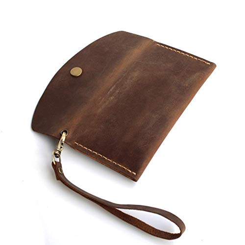 Handmade Leather Wristlet Wallet with Card Slots Retro Multi-function Envelope Mobile Phone Card Holder Clutch Wallet with Hand Wrist Lanyard4
