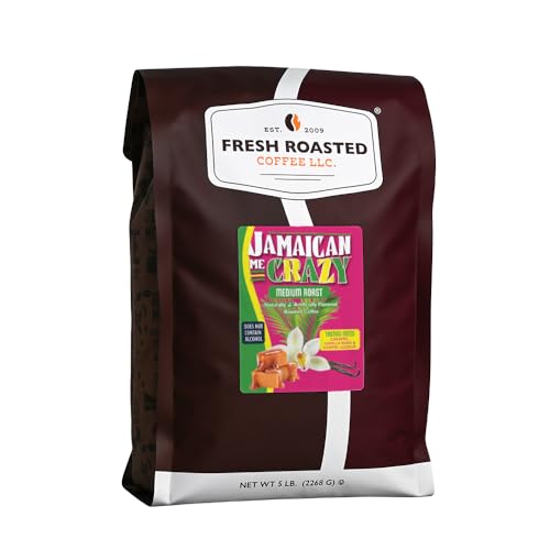 Image of Fresh Roasted Coffee, Jamaican Me Crazy Flavored Whole Bean Coffee, Medium Roast, Kosher, 5 lb (80 oz)