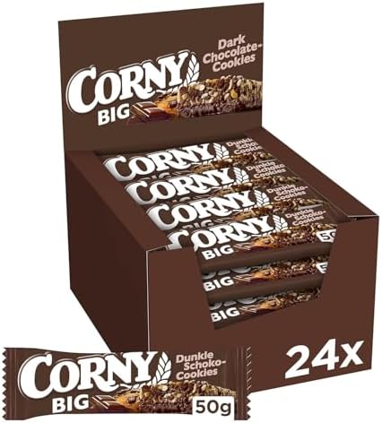 Müsliriegel Corny BIG Dunkle Schoko-Cookies | Schokolade & Keks | 24 x 50 g | Mit wertvollem Getreide | XXL-Riegel | Ideal für unterwegs | Für Schule, Büro, Freizeit & Reisen | Pra